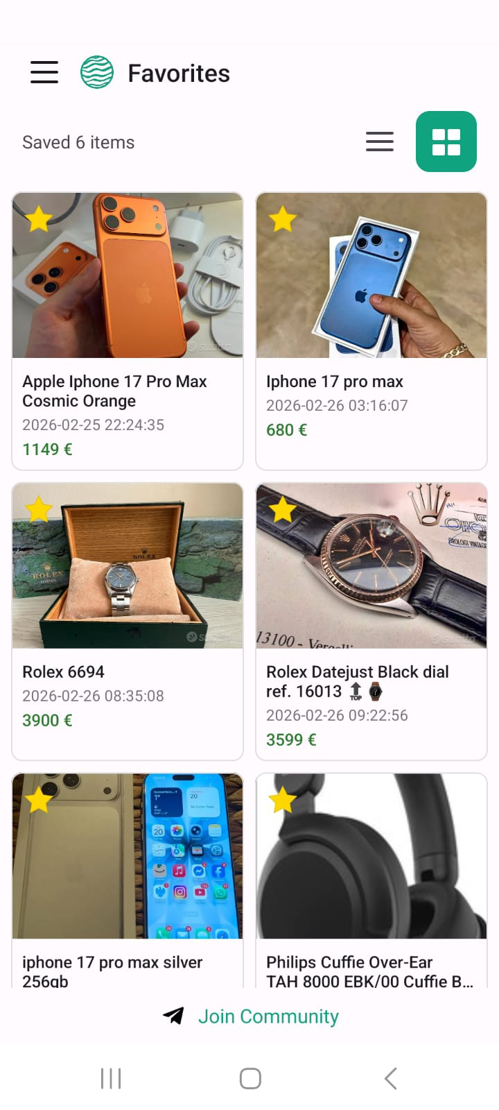 FlowMarket favorites view